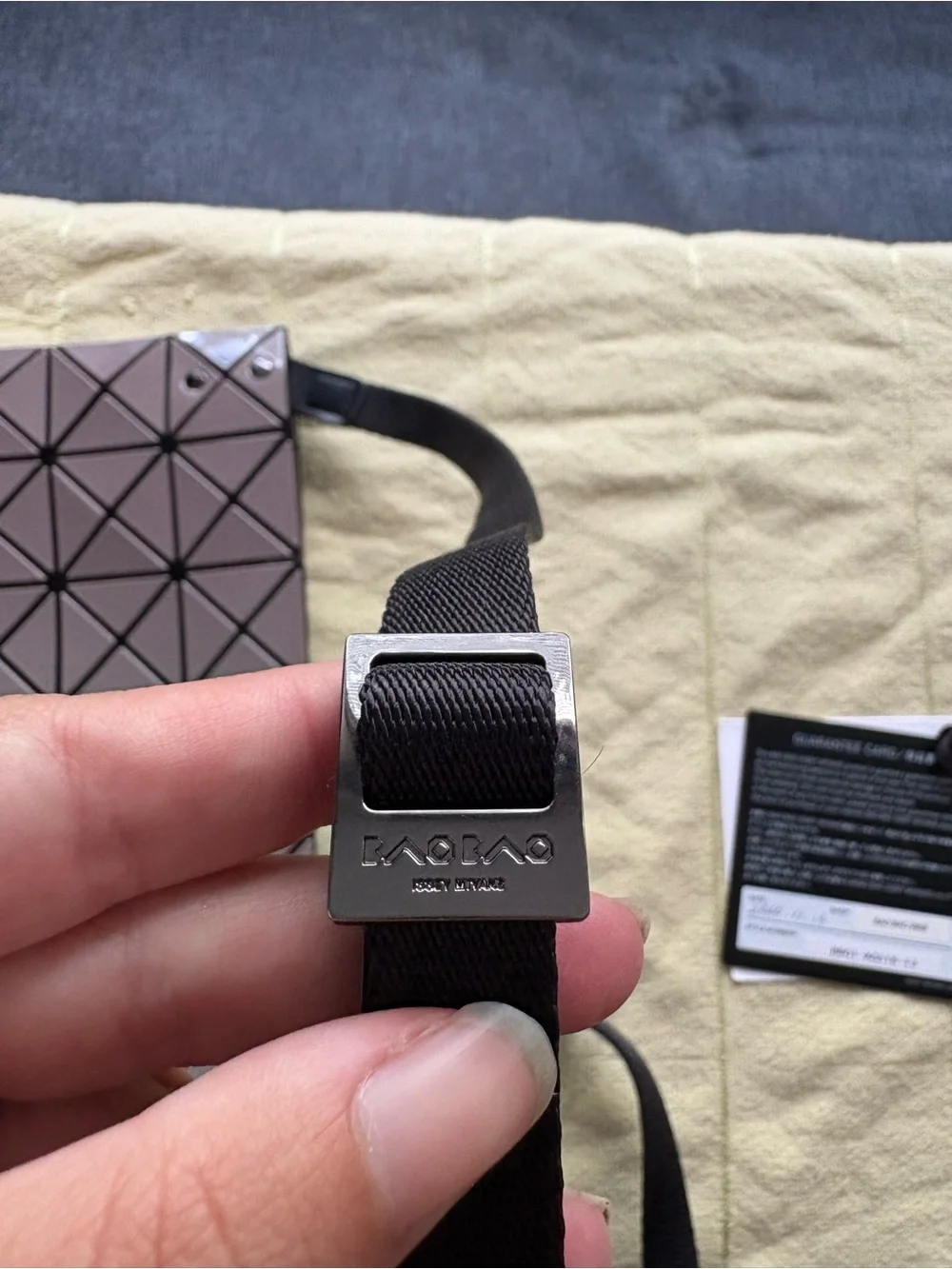 Issey Miyake Bao Bao Geometric Crossbody Bag in Charcoal Gray/Purple hue